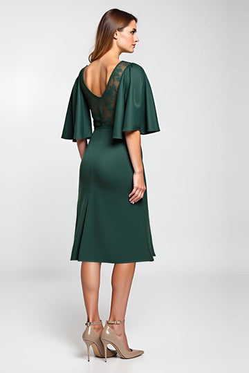 Sparkly Pine Satin A Line Midi Mother of the Bride Dress with Half Sleeves